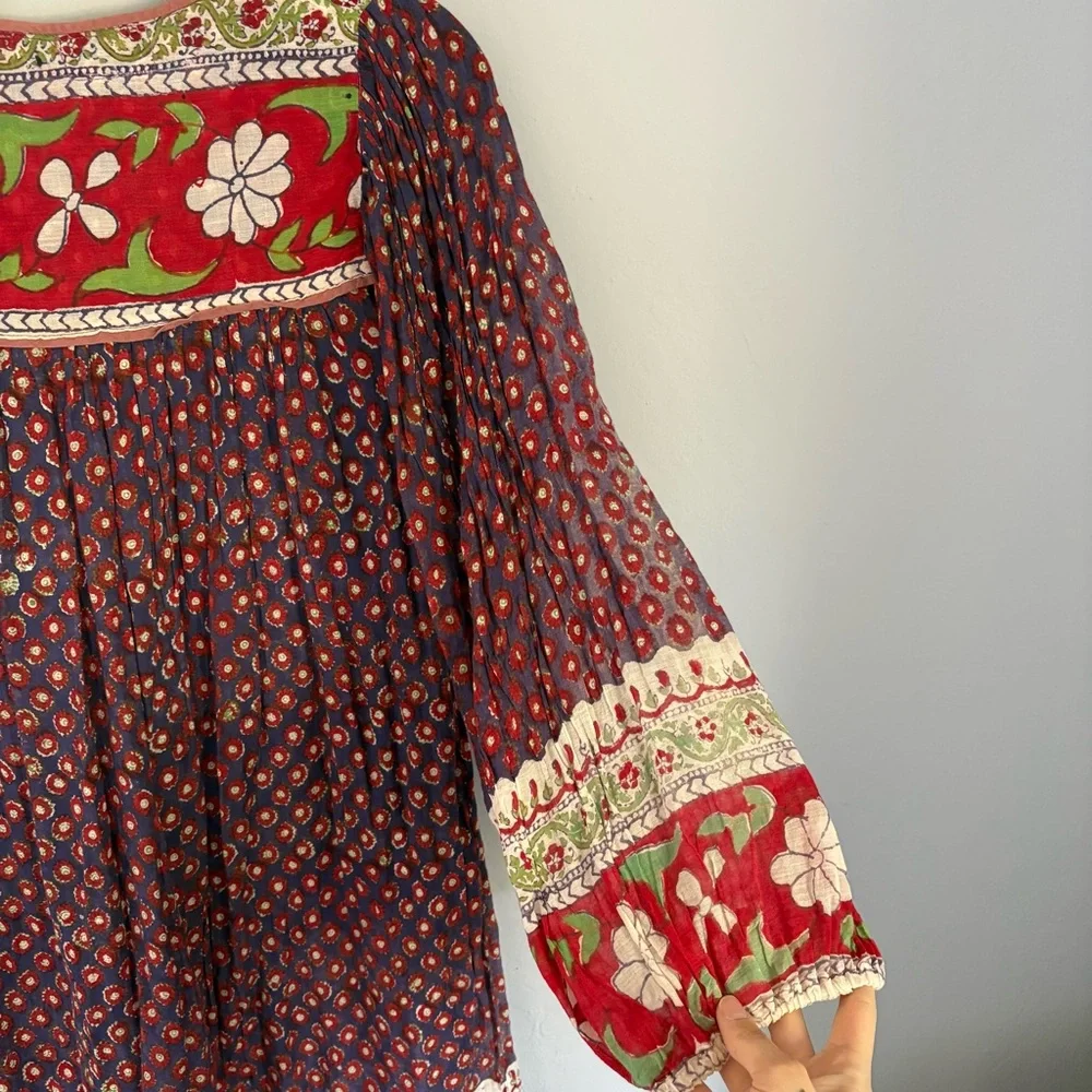 SOLD Vintage 60s 70s Indian Cotton Gauze Dress / Vintage Bohemian Gauze Dress - Picture 8 of 10